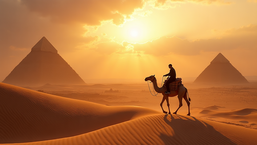 The Nile River at sunset with traditional feluccas sailing past